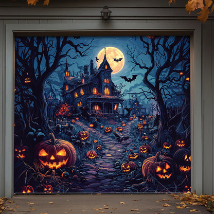 Halloween Garage Door Banner Decoration  Moonlit Pumpkin Haunted House