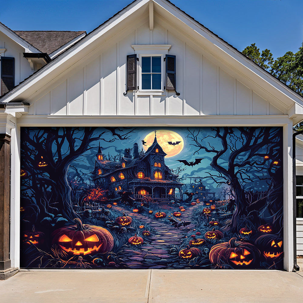 Halloween Garage Door Banner Decoration  Moonlit Pumpkin Haunted House