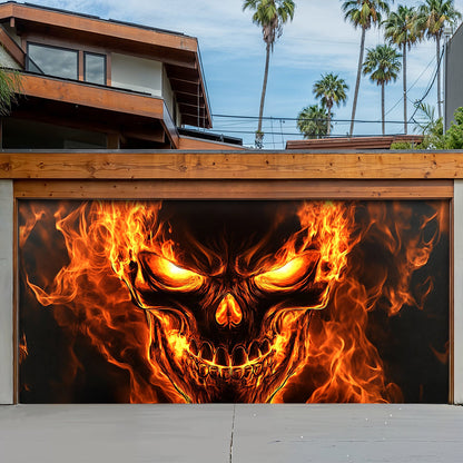 Halloween Garage Door Banner Decoration Flaming Skull
