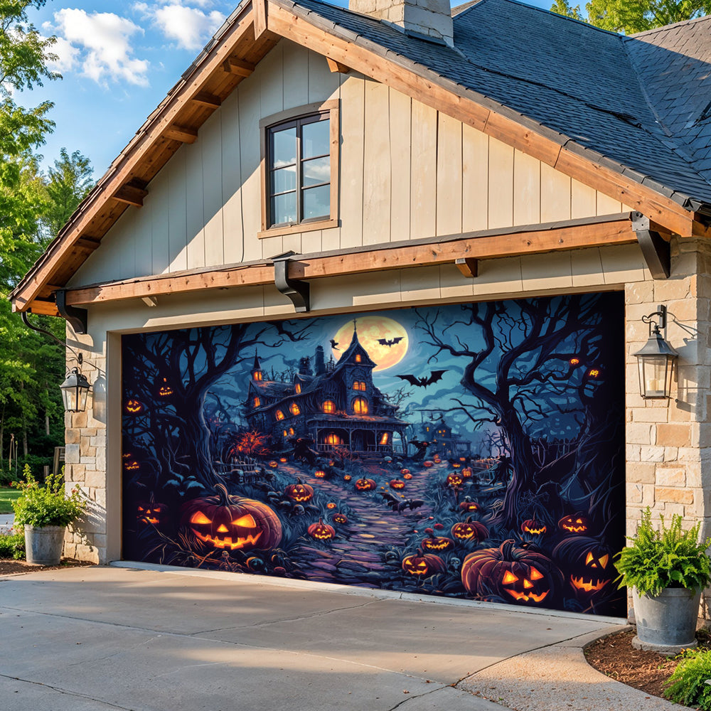 Halloween Garage Door Banner Decoration  Moonlit Pumpkin Haunted House