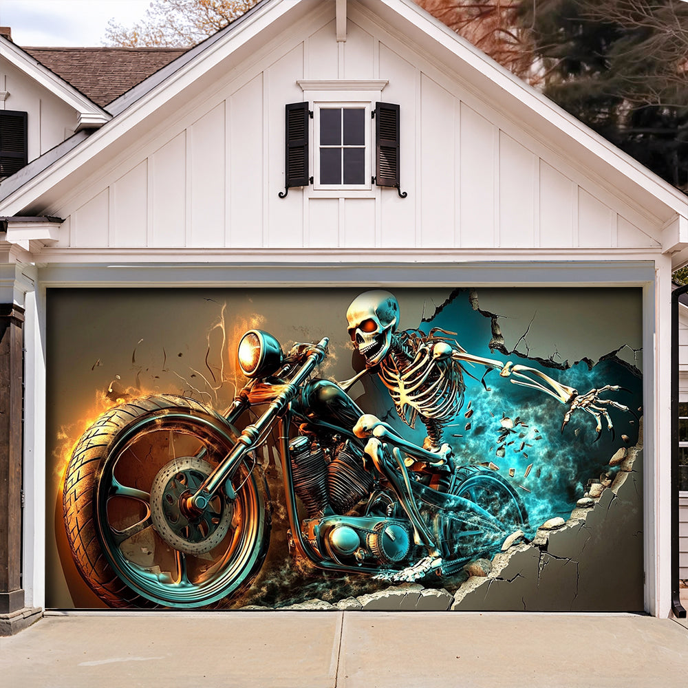 Halloween Garage Door Banner Decoration The Grim Biker