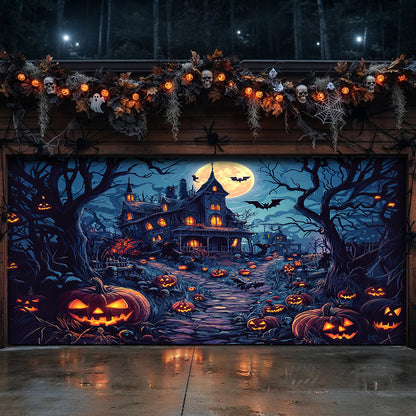 Halloween Garage Door Banner Decoration  Moonlit Pumpkin Haunted House