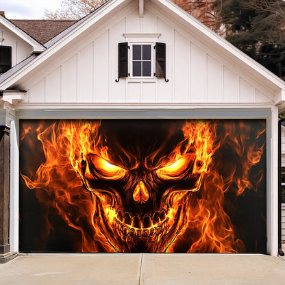 Halloween Garage Door Banner Decoration Flaming Skull