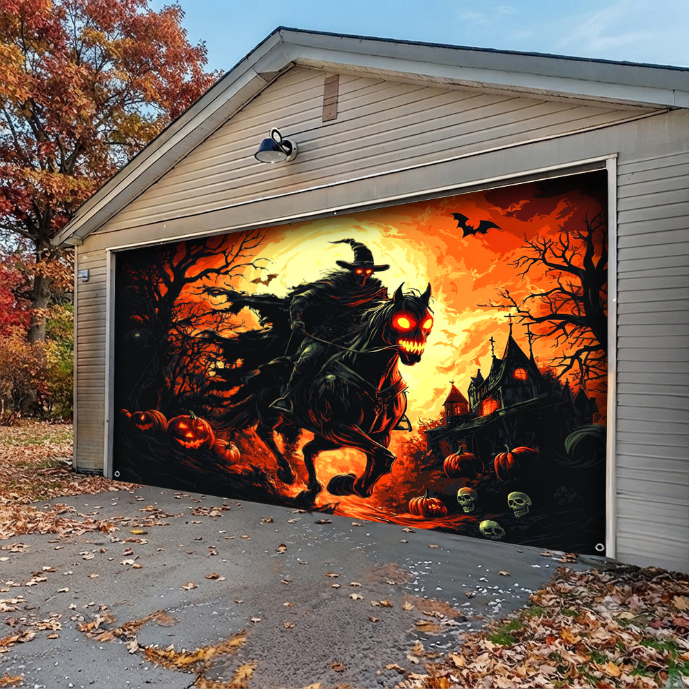 Halloween Garage Door Banner Decoration The Cursed Horseman Halloween