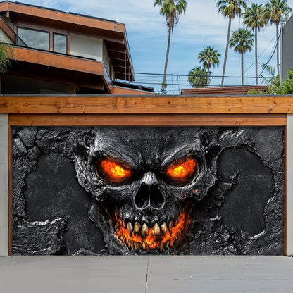 Halloween Garage Door Banner Decoration Hellfire Skull