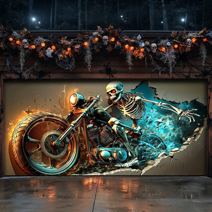 Halloween Garage Door Banner Decoration The Grim Biker