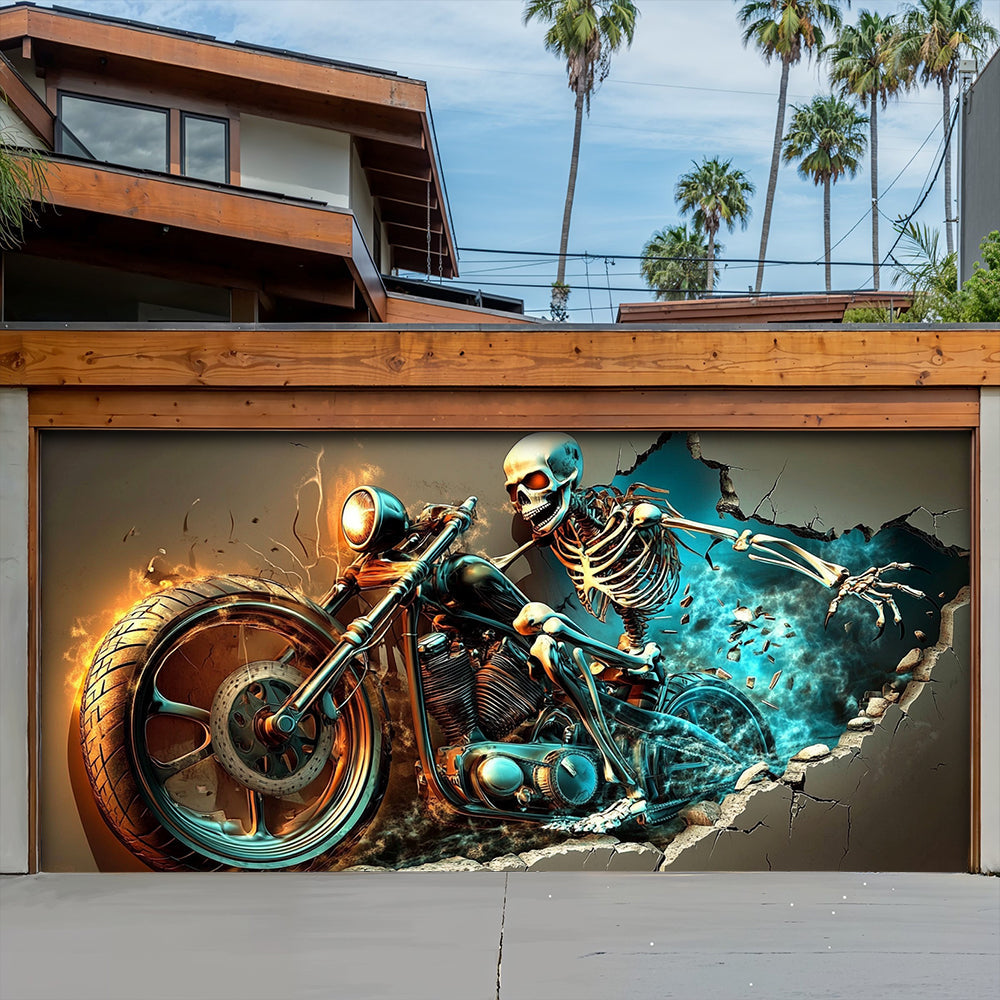 Halloween Garage Door Banner Decoration The Grim Biker
