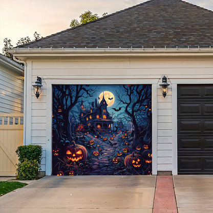 Halloween Garage Door Banner Decoration  Moonlit Pumpkin Haunted House