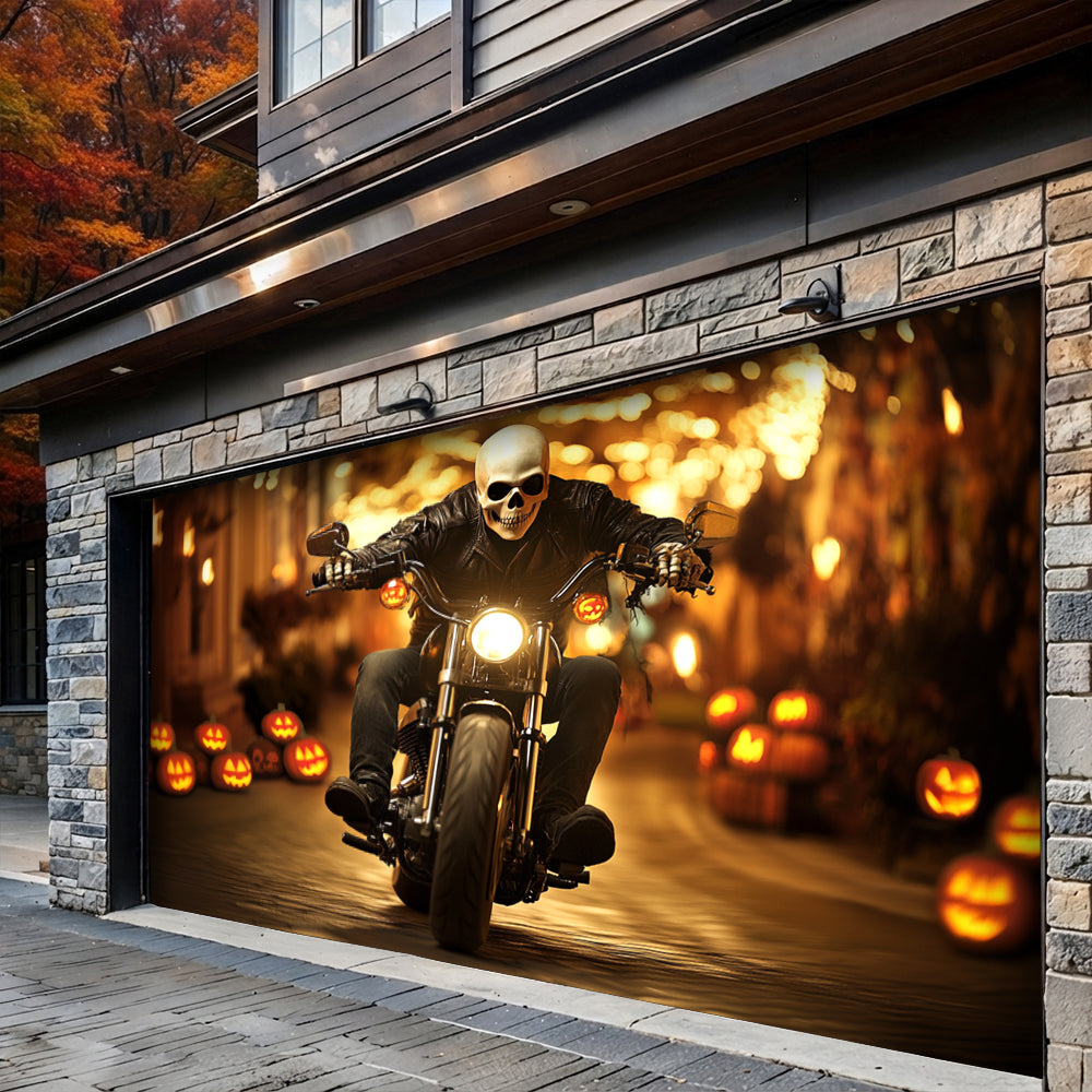 Halloween Garage Door Banner Decoration The Grim Biker