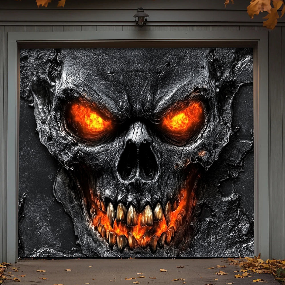 Halloween Garage Door Banner Decoration Hellfire Skull