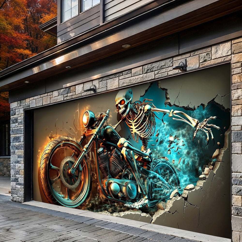 Halloween Garage Door Banner Decoration The Grim Biker