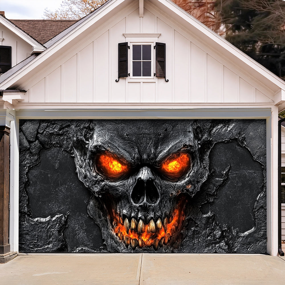 Halloween Garage Door Banner Decoration Hellfire Skull