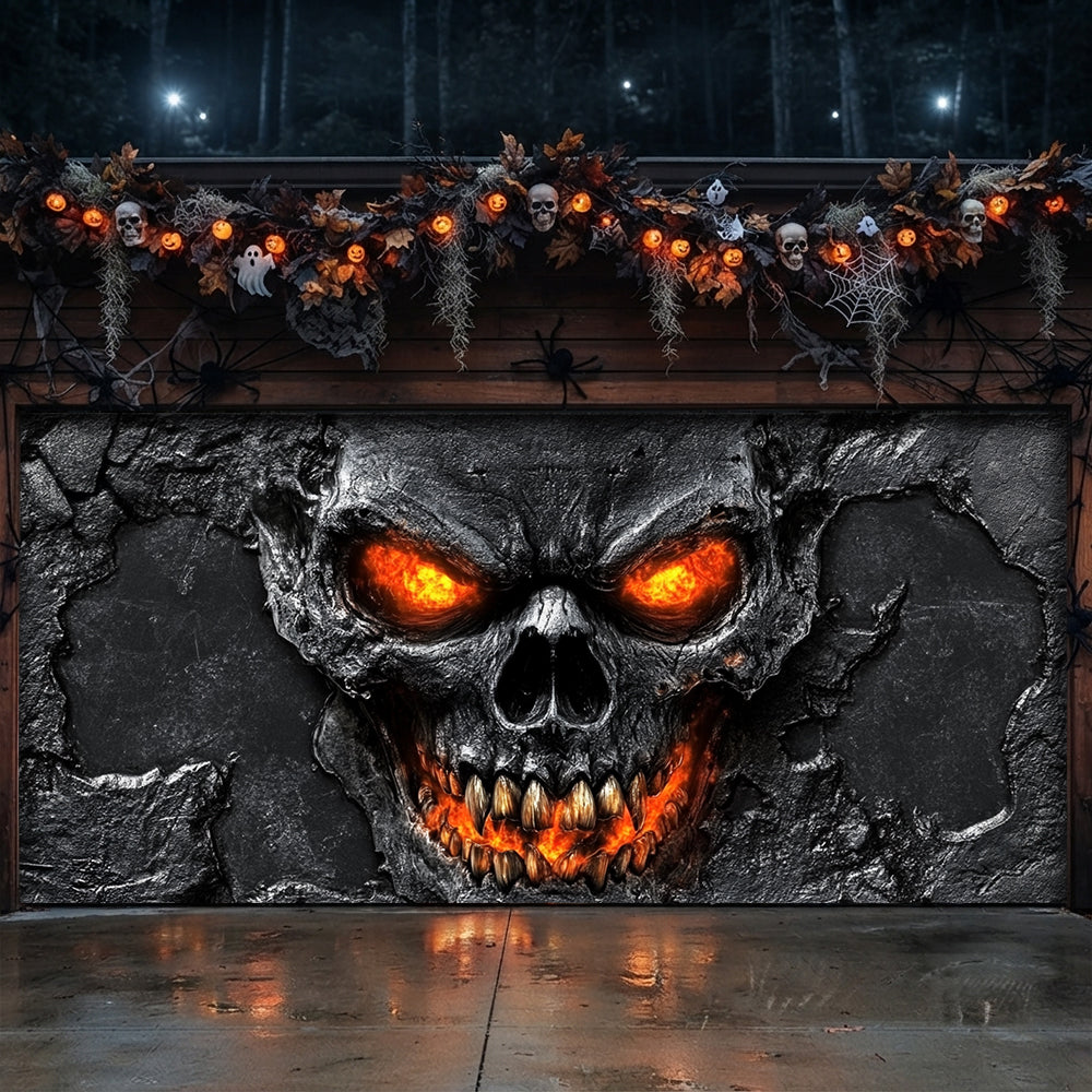 Halloween Garage Door Banner Decoration Hellfire Skull