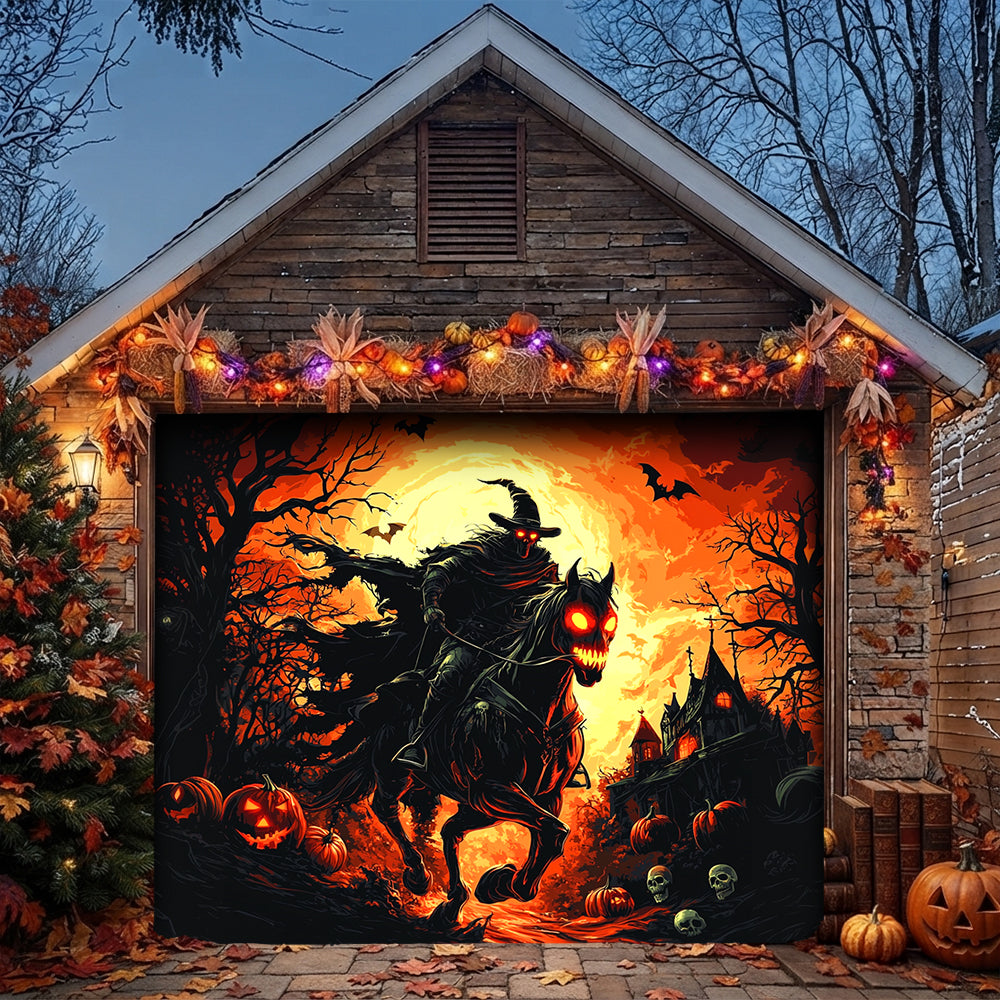 Halloween Garage Door Banner Decoration The Cursed Horseman Halloween
