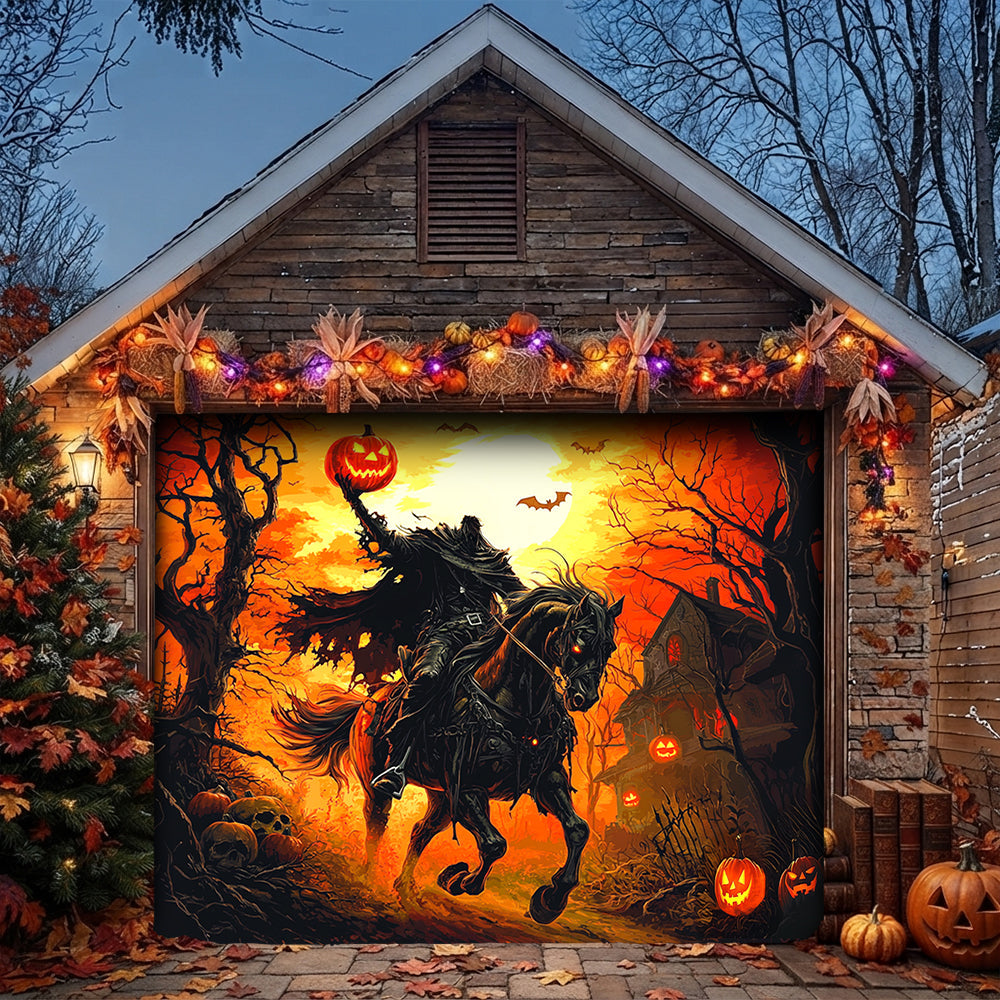 Halloween Garage Door Banner Decoration Headless Horseman’s Halloween Ride