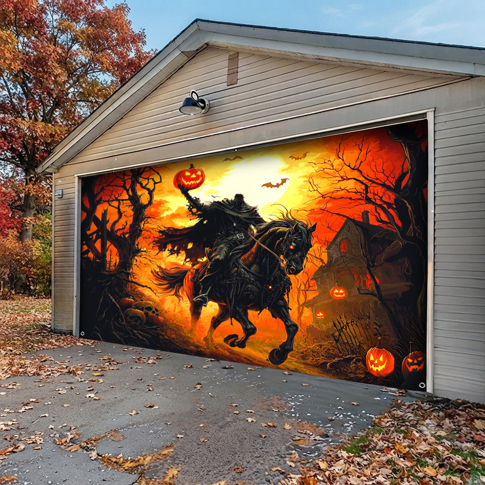 Halloween Garage Door Banner Decoration Headless Horseman’s Halloween Ride