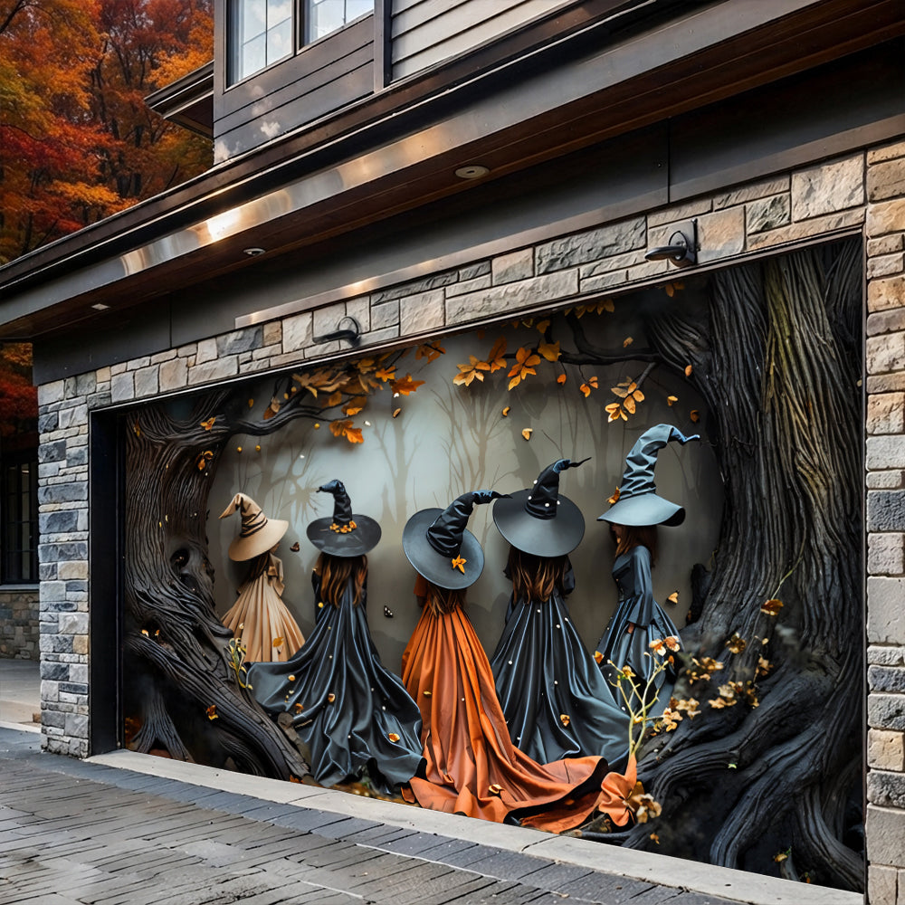 Witch Garage Door Banner Decoration Autumn Witch Gathering