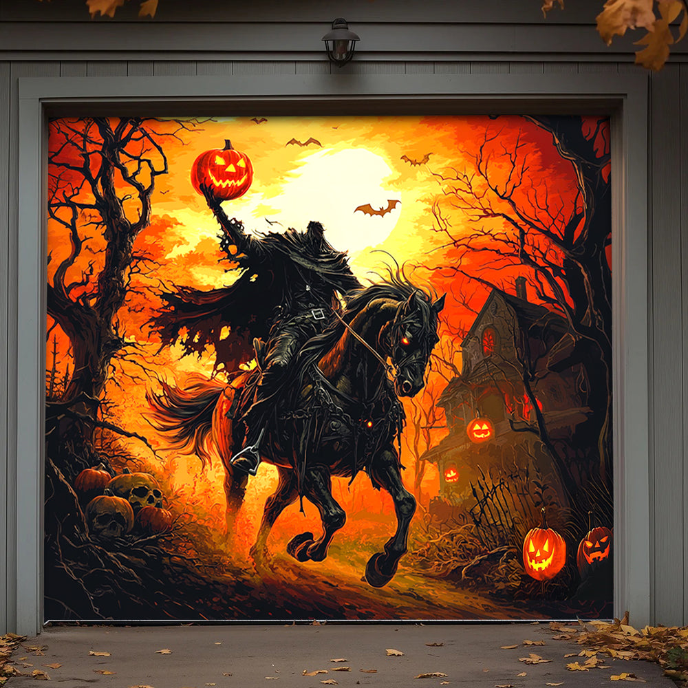 Halloween Garage Door Banner Decoration Headless Horseman’s Halloween Ride