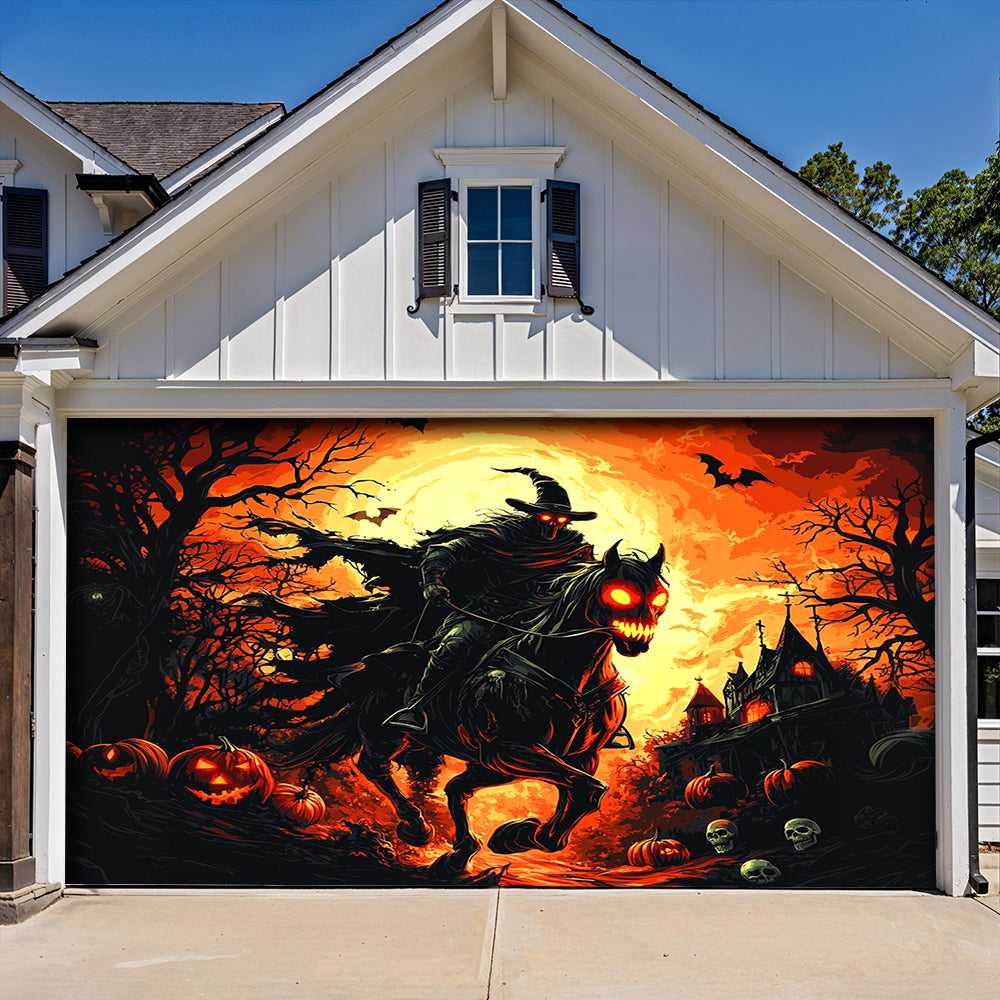 Halloween Garage Door Banner Decoration The Cursed Horseman Halloween