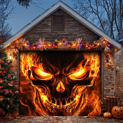 Halloween Garage Door Banner Decoration Flaming Skull