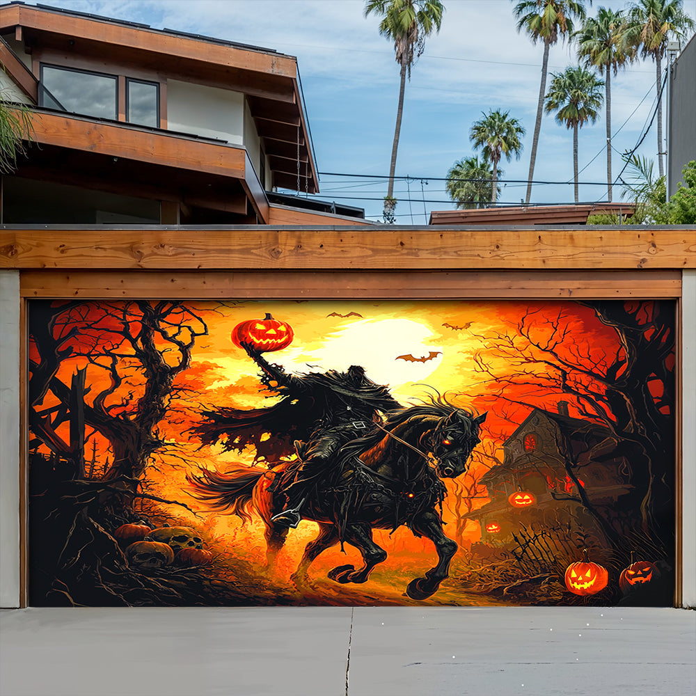 Halloween Garage Door Banner Decoration Headless Horseman’s Halloween Ride