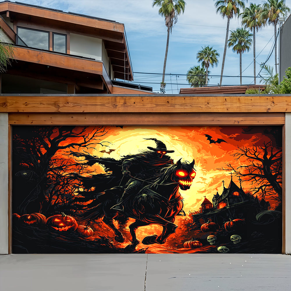 Halloween Garage Door Banner Decoration The Cursed Horseman Halloween