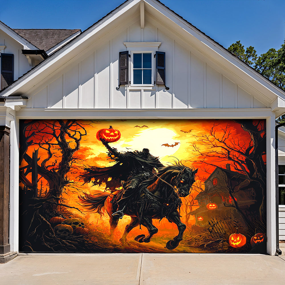 Halloween Garage Door Banner Decoration Headless Horseman’s Halloween Ride