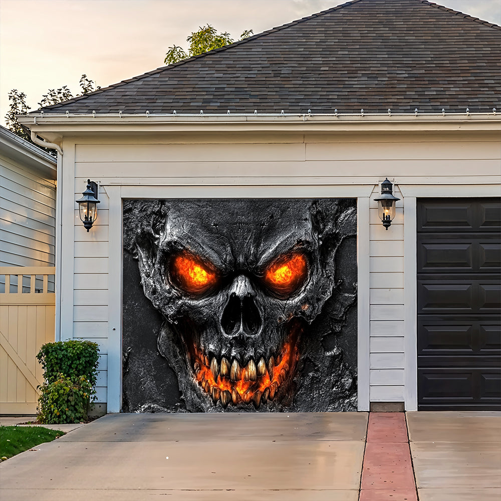 Halloween Garage Door Banner Decoration Hellfire Skull