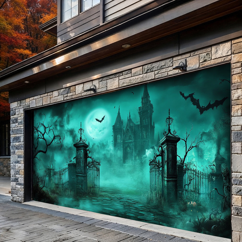 Halloween Garage Door Banner Decoration Haunted Cemetery Gate