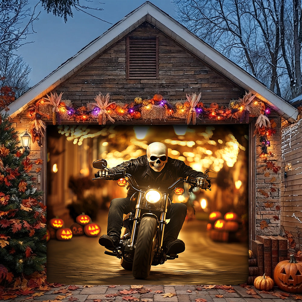 Halloween Garage Door Banner Decoration The Grim Biker