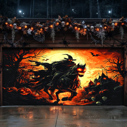 Halloween Garage Door Banner Decoration The Cursed Horseman Halloween
