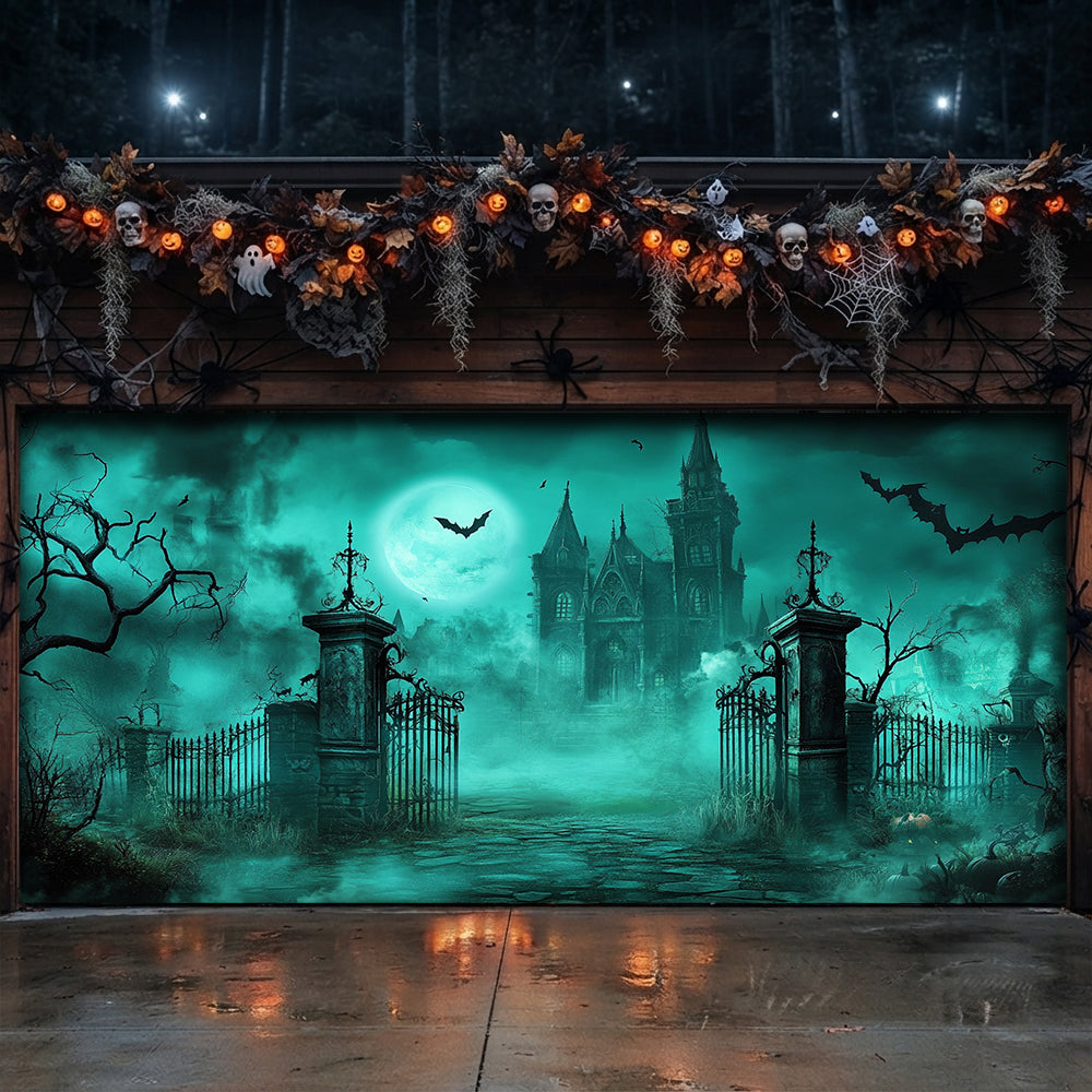 Halloween Garage Door Banner Decoration Haunted Cemetery Gate