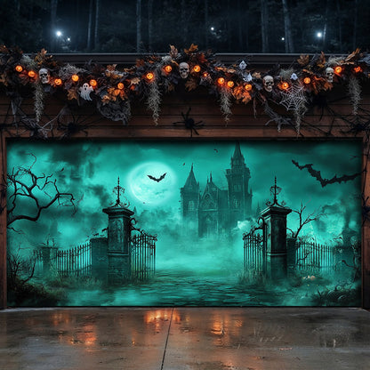 Halloween Garage Door Banner Decoration Haunted Cemetery Gate