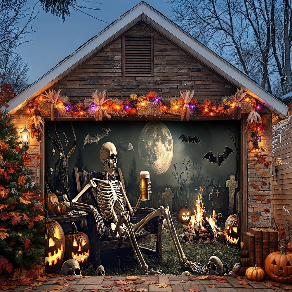 Garage Door Banner Decoration Skeleton's Last Call