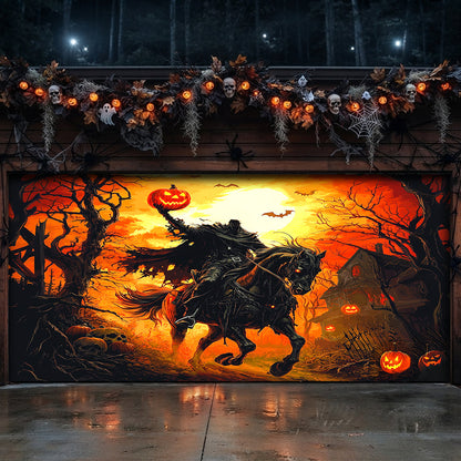 Halloween Garage Door Banner Decoration Headless Horseman’s Halloween Ride