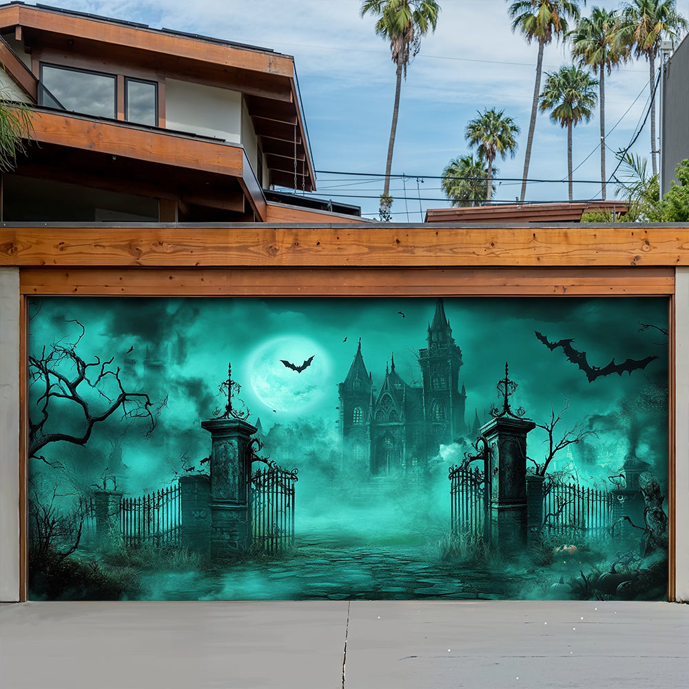 Halloween Garage Door Banner Decoration Haunted Cemetery Gate
