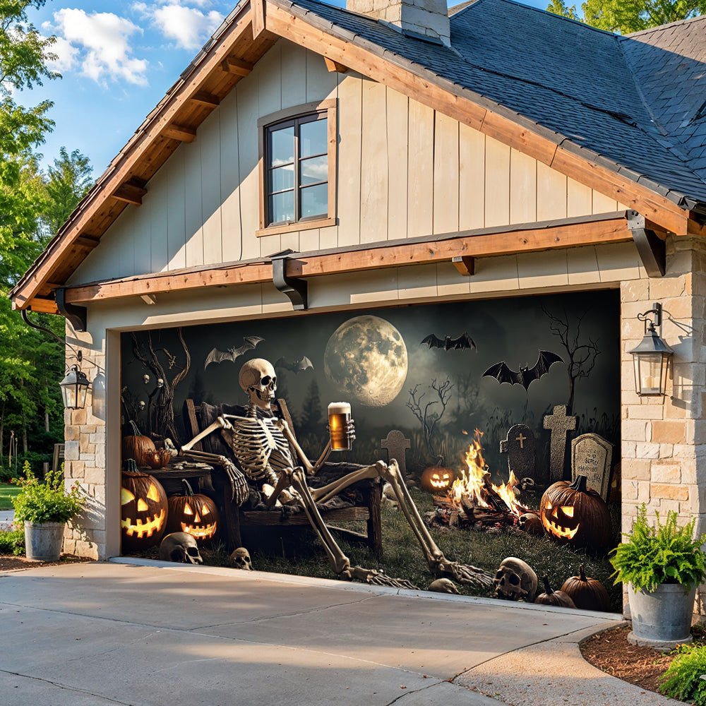 Garage Door Banner Decoration Skeleton's Last Call