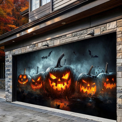 Halloween Garage Door Banner Decoration Fiery Jack-O'-Lantern