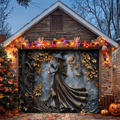 Witch Garage Door Banner Decoration Charming Autumn Witch