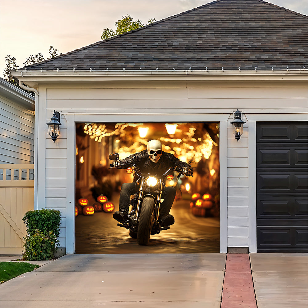 Halloween Garage Door Banner Decoration The Grim Biker