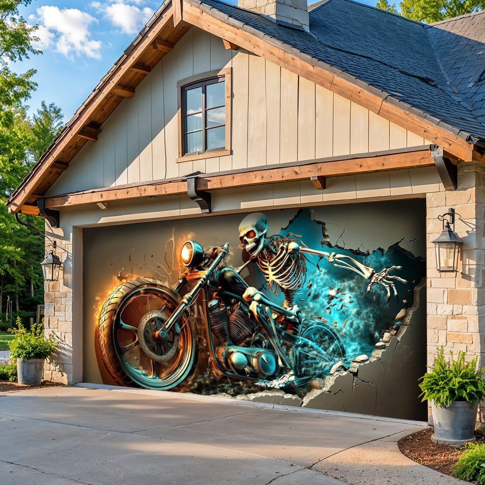 Halloween Garage Door Banner Decoration The Grim Biker