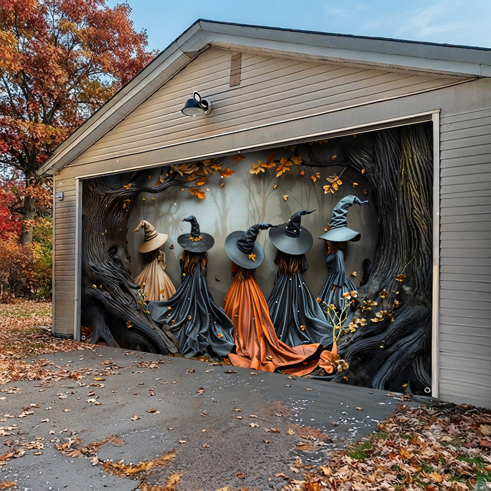 Witch Garage Door Banner Decoration Autumn Witch Gathering