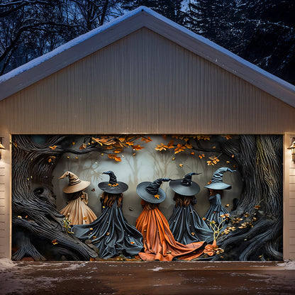 Witch Garage Door Banner Decoration Autumn Witch Gathering