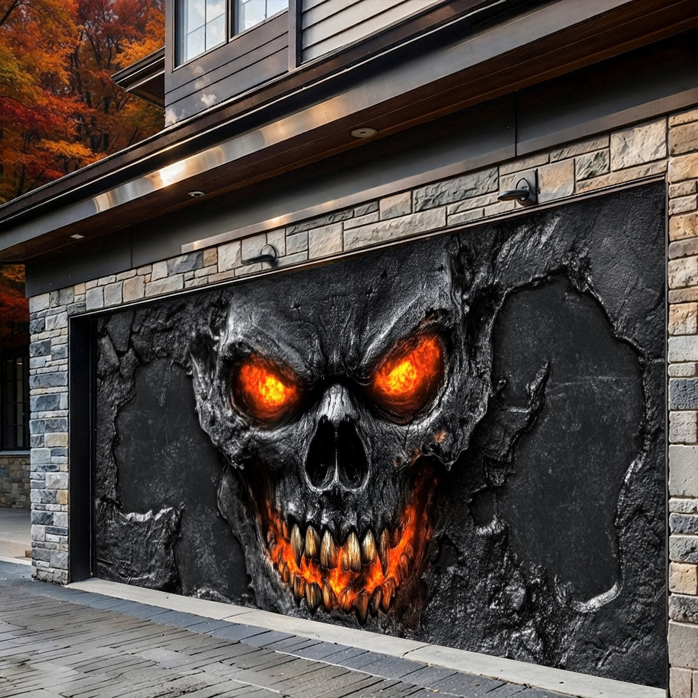 Halloween Garage Door Banner Decoration Hellfire Skull