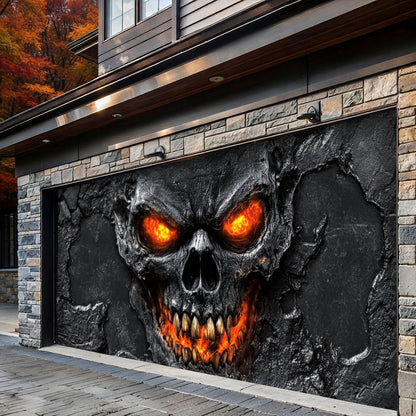 Halloween Garage Door Banner Decoration Hellfire Skull