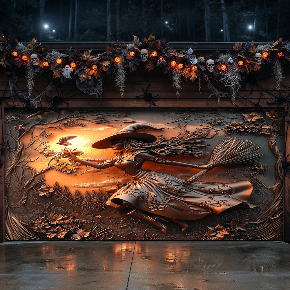 Witch Garage Door Banner Decoration Halloween Moonflower Witches